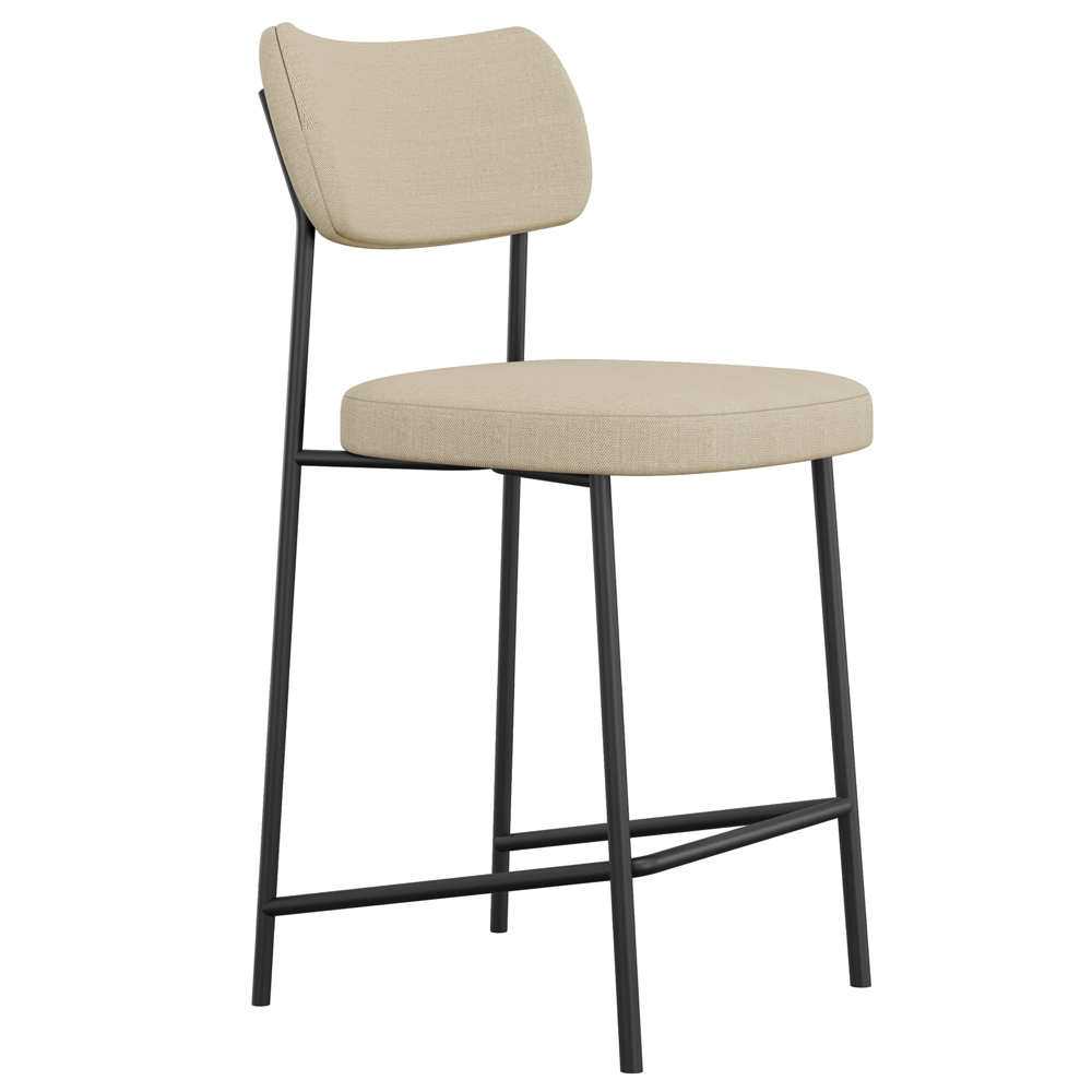 Banqueta Baixa Bar Cozinha Sala De Jantar Preto Elira L02 Linho Bege Escuro - Lyam Decor
