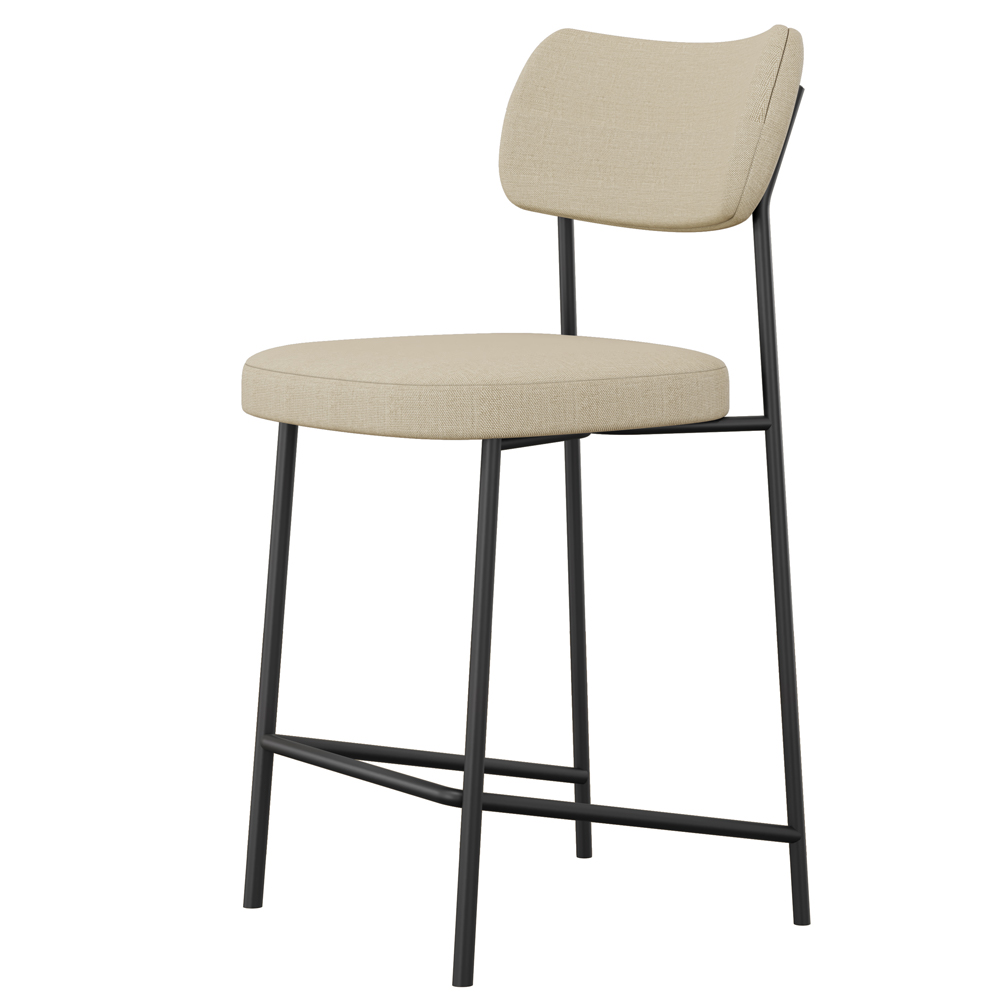 Banqueta Baixa Bar Cozinha Sala De Jantar Preto Elira L02 Linho Bege Escuro - Lyam Decor