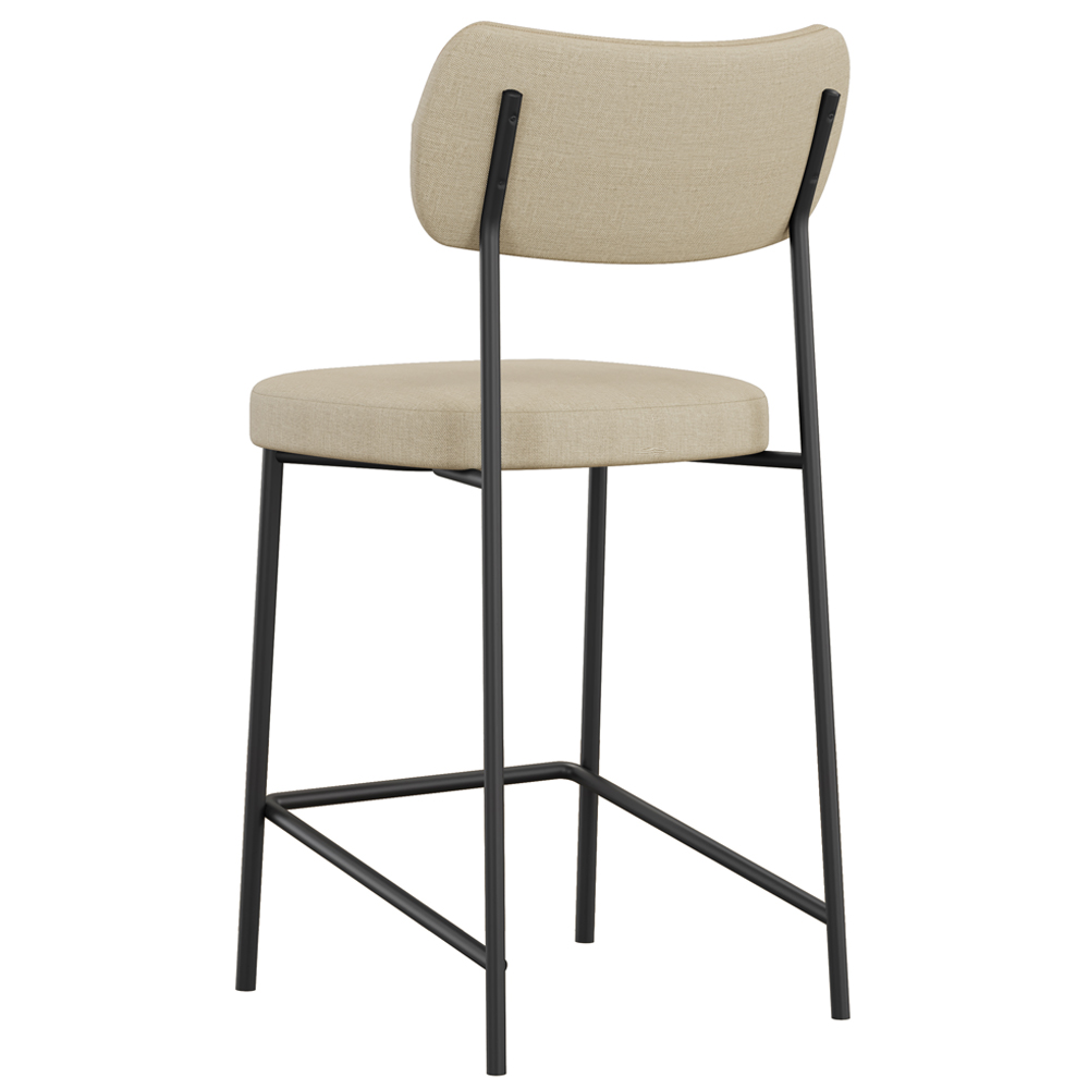 Banqueta Baixa Bar Cozinha Sala De Jantar Preto Elira L02 Linho Bege Escuro - Lyam Decor