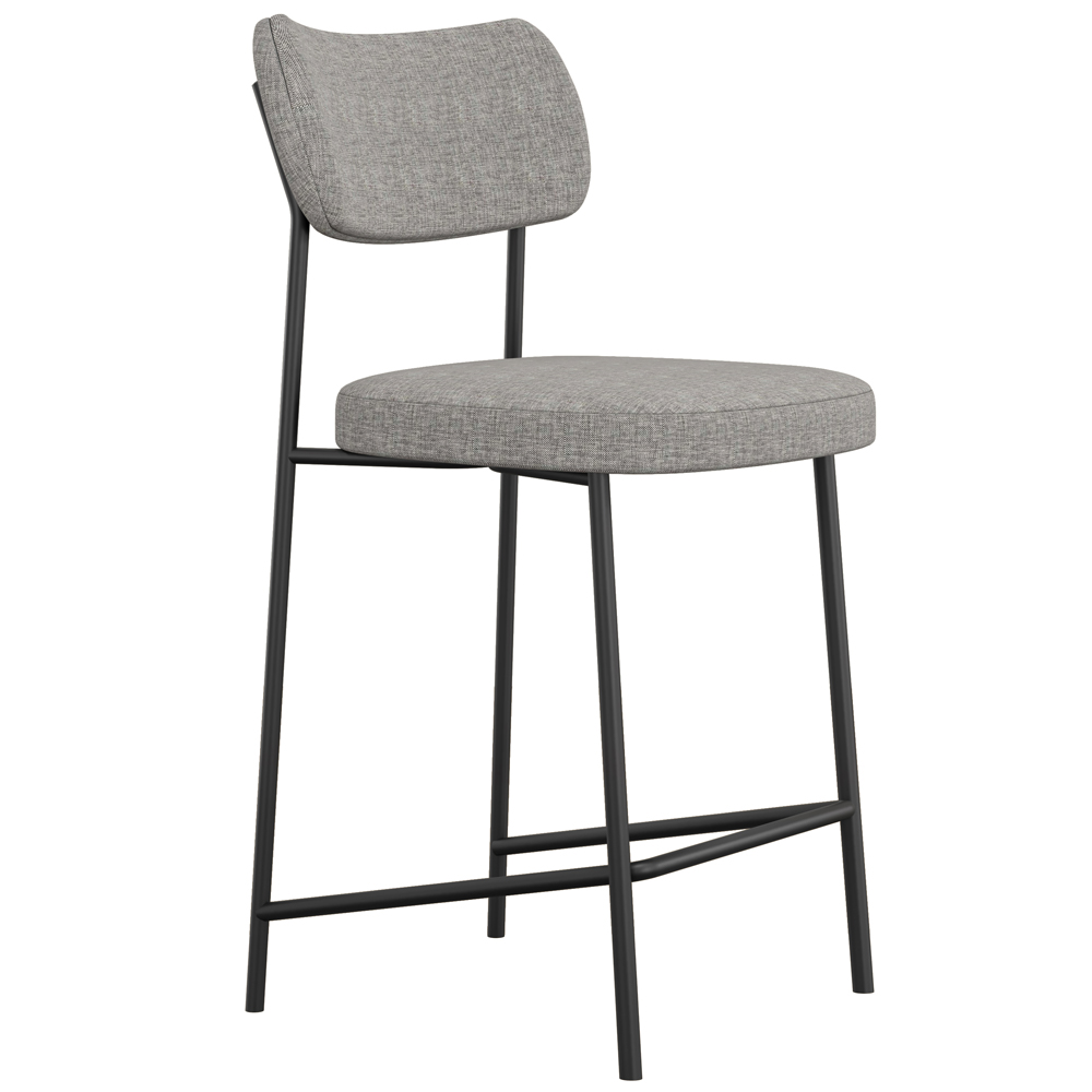 Banqueta Baixa Bar Cozinha Sala De Jantar Preto Elira L02 Linho Cinza Escuro - Lyam Decor
