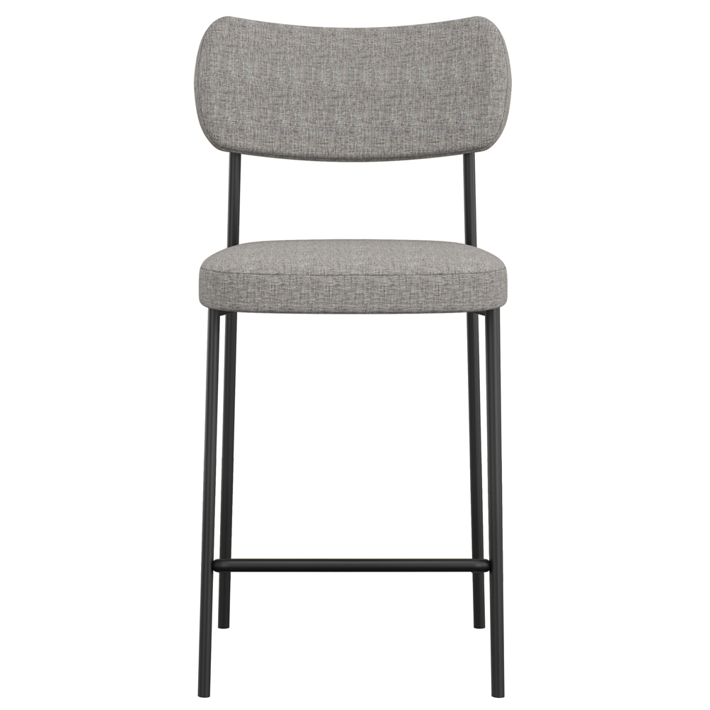 Banqueta Baixa Bar Cozinha Sala De Jantar Preto Elira L02 Linho Cinza Escuro - Lyam Decor