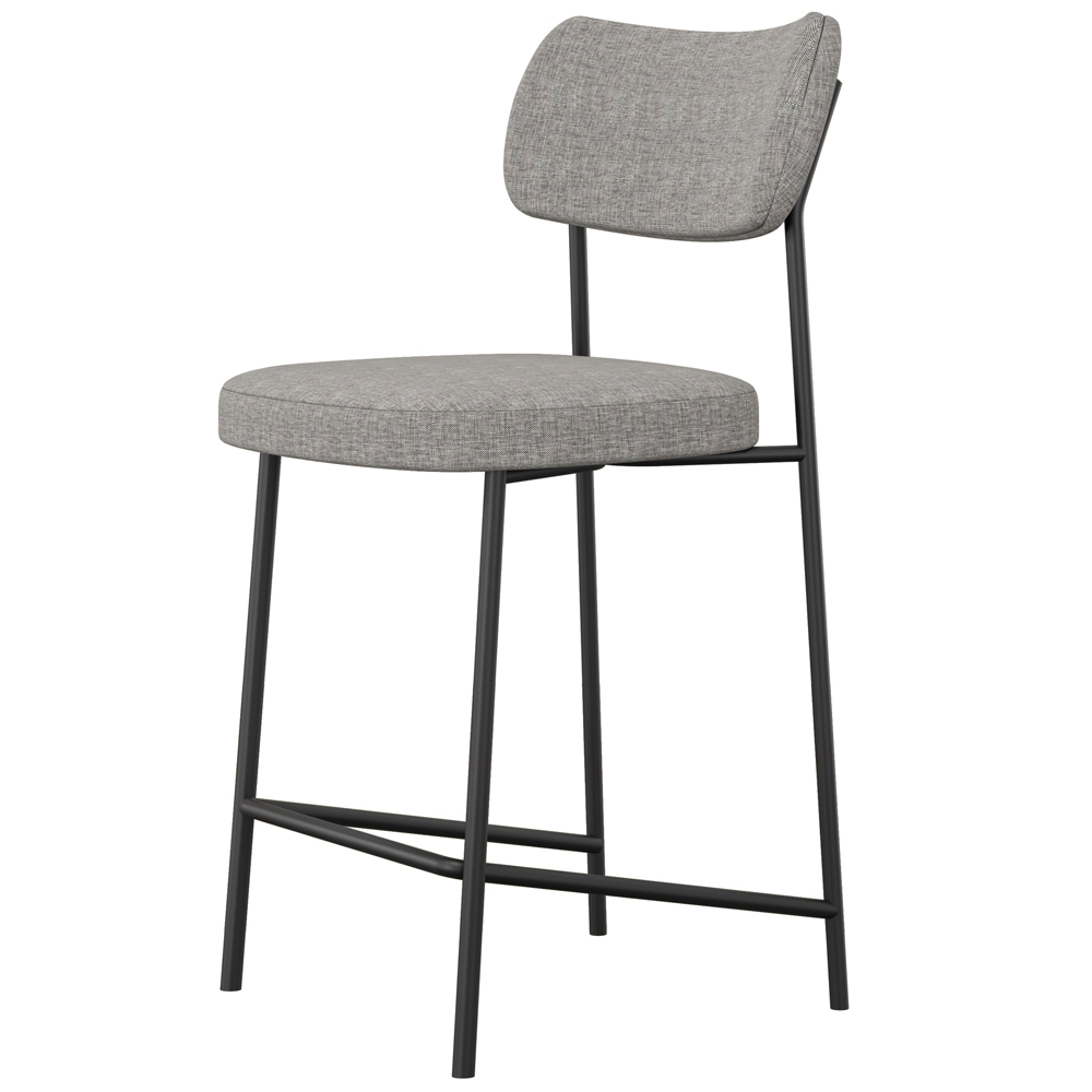Banqueta Baixa Bar Cozinha Sala De Jantar Preto Elira L02 Linho Cinza Escuro - Lyam Decor