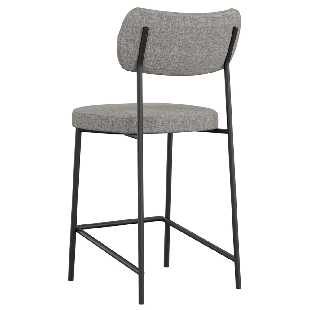 Banqueta Baixa Bar Cozinha Sala De Jantar Preto Elira L02 Linho Cinza Escuro - Lyam Decor