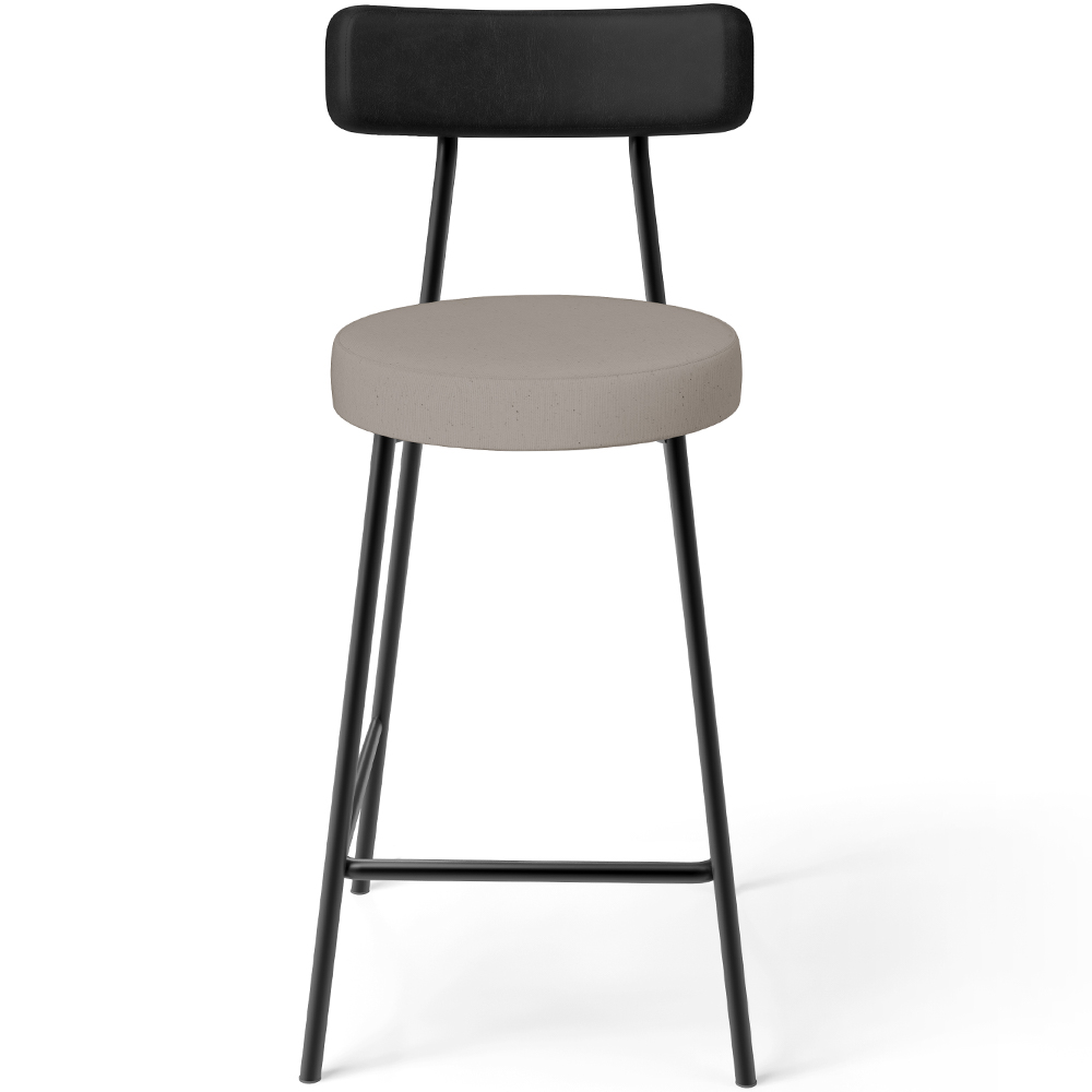 Banqueta Baixa Cozinha E Sala De Jantar Bancada Milão L02 Couríssimo Preto Linho Bege - Lyam Decor