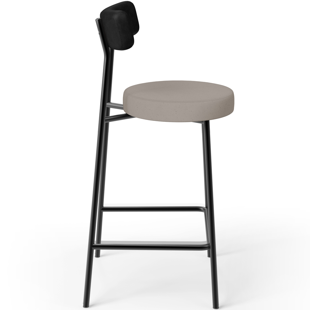 Banqueta Baixa Cozinha E Sala De Jantar Bancada Milão L02 Couríssimo Preto Linho Bege - Lyam Decor