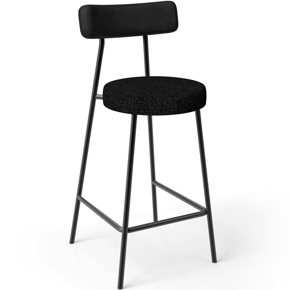 Banqueta Baixa Cozinha E Sala De Jantar Bancada Milão L02 Couríssimo Preto Linho Chumbo - Lyam Decor
