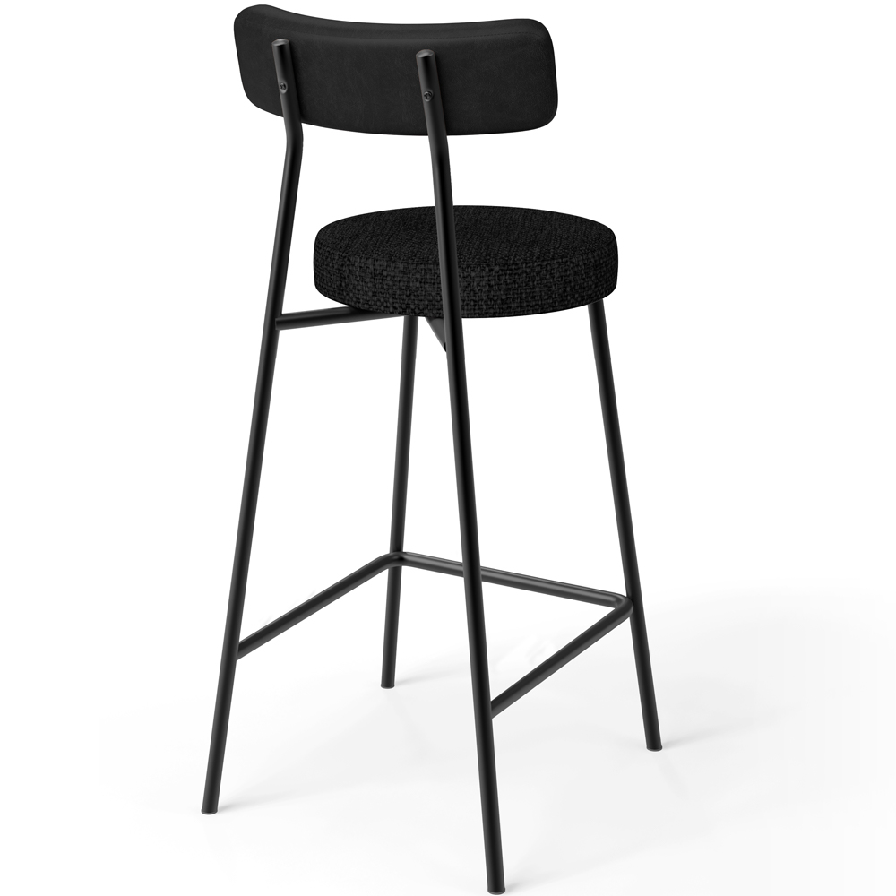 Banqueta Baixa Cozinha E Sala De Jantar Bancada Milão L02 Couríssimo Preto Linho Chumbo - Lyam Decor