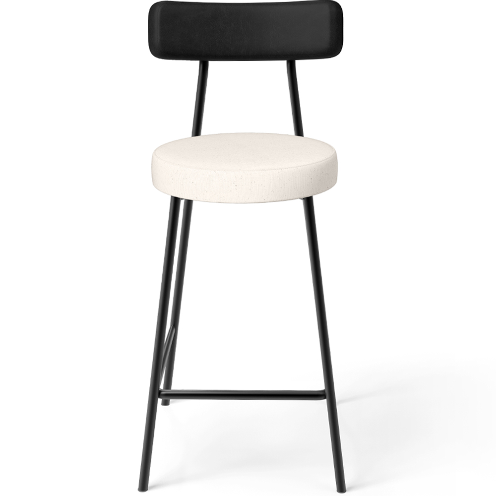 Banqueta Baixa Cozinha E Sala De Jantar Bancada Milão L02 Couríssimo Preto Linho Cru - Lyam Decor