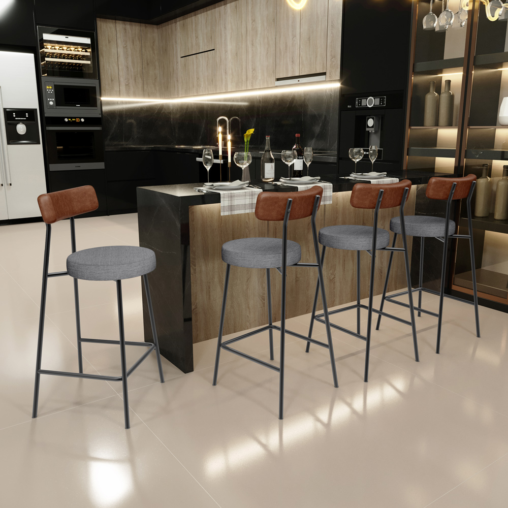 Banqueta Baixa Cozinha Sala De Jantar Bancada Milão L02 Couríssimo Marrom Cinza Escuro - Lyam Decor