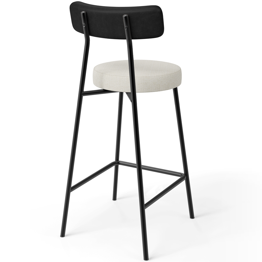 Banqueta Baixa Cozinha Sala De Jantar Milão L02 Couríssimo Preto Linho Champagne - Lyam Decor