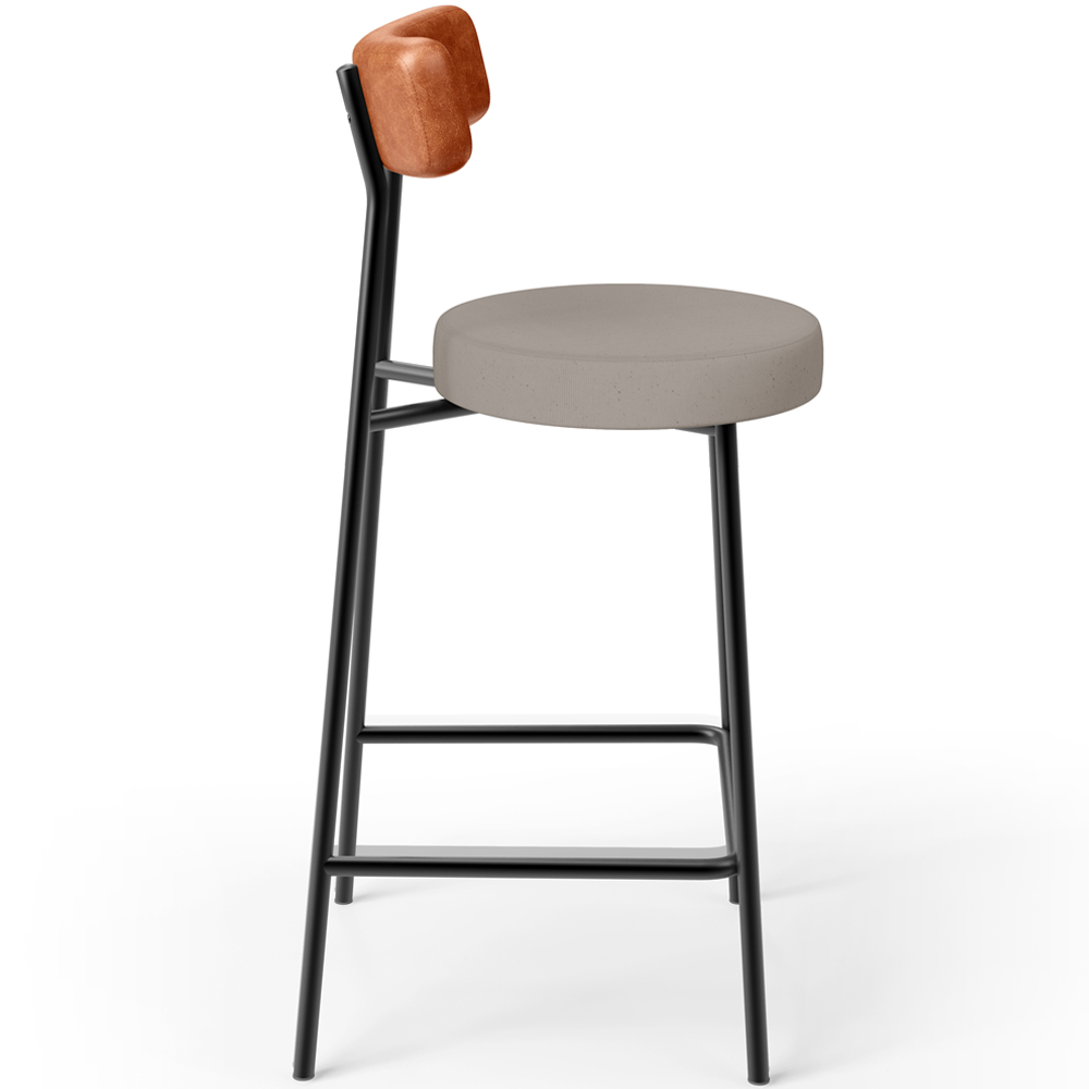 Banqueta Baixa Cozinha Sala Jantar Bancada Milão L02 Couríssimo Camel Linho Bege - Lyam Decor