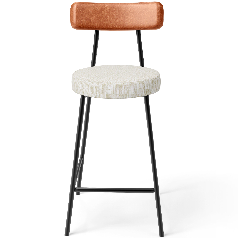 Banqueta Baixa Cozinha Sala Jantar Bancada Milão L02 Couríssimo Camel Linho Champagne - Lyam Decor
