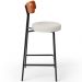 Banqueta Baixa Cozinha Sala Jantar Bancada Milão L02 Couríssimo Camel Linho Champagne - Lyam Decor