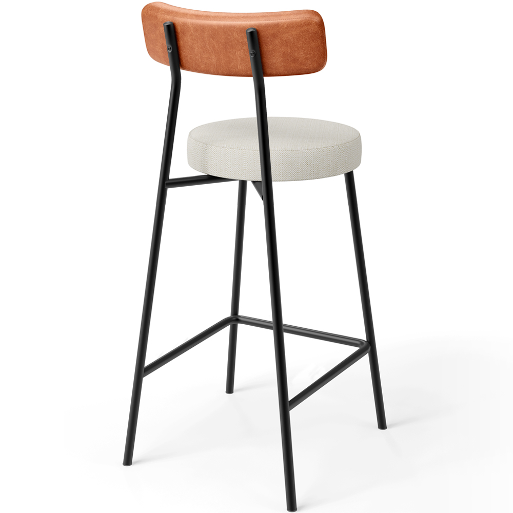 Banqueta Baixa Cozinha Sala Jantar Bancada Milão L02 Couríssimo Camel Linho Champagne - Lyam Decor