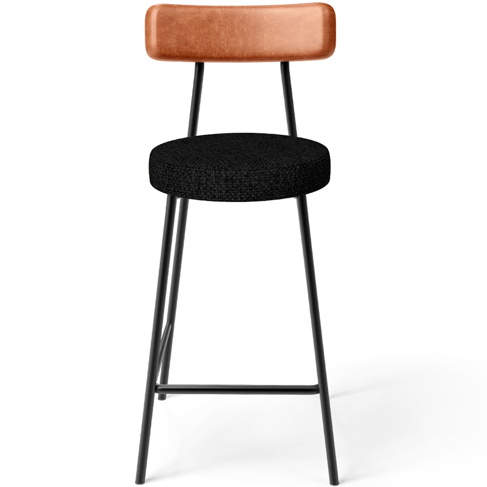 Banqueta Baixa Cozinha Sala Jantar Bancada Milão L02 Couríssimo Camel Linho Chumbo - Lyam Decor