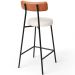 Banqueta Baixa Cozinha Sala Jantar Bancada Milão L02 Couríssimo Camel Linho Cru  - Lyam Decor