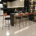 Banqueta Baixa Cozinha Sala Jantar Bancada Milão L02 Couríssimo Camel Preto - Lyam Decor