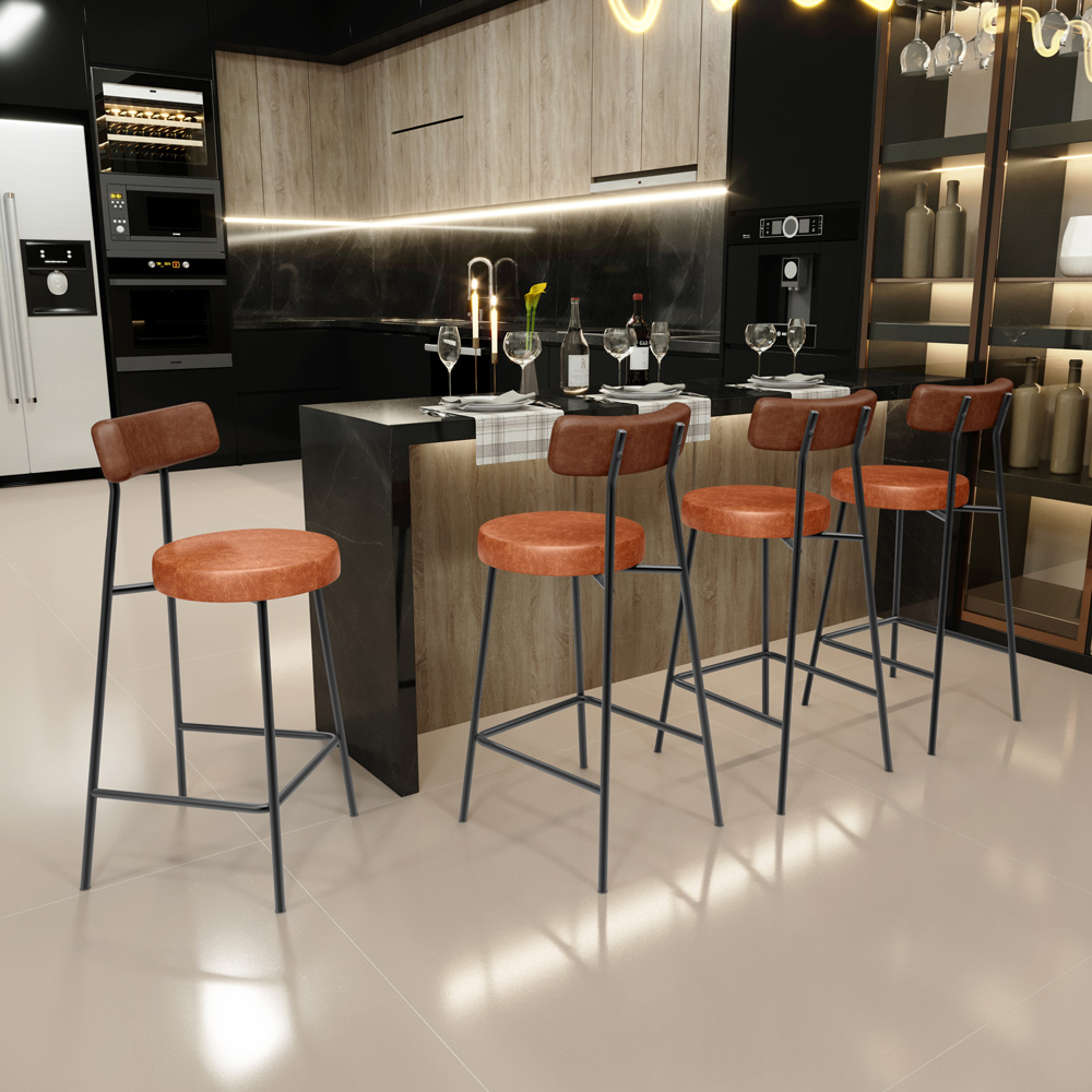 Banqueta Baixa Cozinha Sala Jantar Bancada Milão L02 Couríssimo Marrom Camel - Lyam Decor