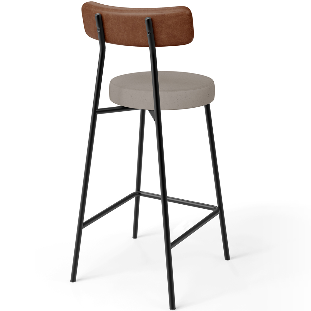 Banqueta Baixa Cozinha Sala Jantar Bancada Milão L02 Couríssimo Marrom Linho Bege - Lyam Decor