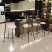 Banqueta Baixa Cozinha Sala Jantar Bancada Milão L02 Couríssimo Marrom Linho Champagne - Lyam Decor
