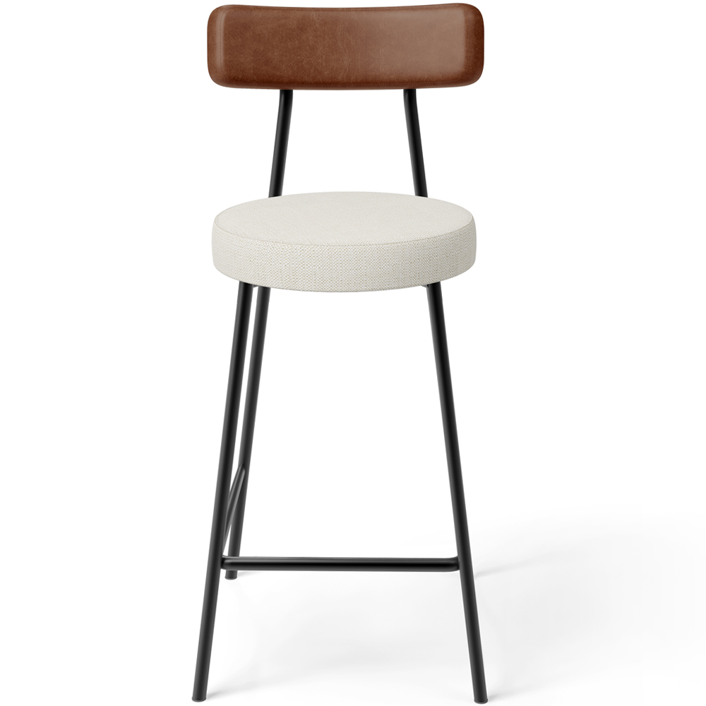 Banqueta Baixa Cozinha Sala Jantar Bancada Milão L02 Couríssimo Marrom Linho Champagne - Lyam Decor