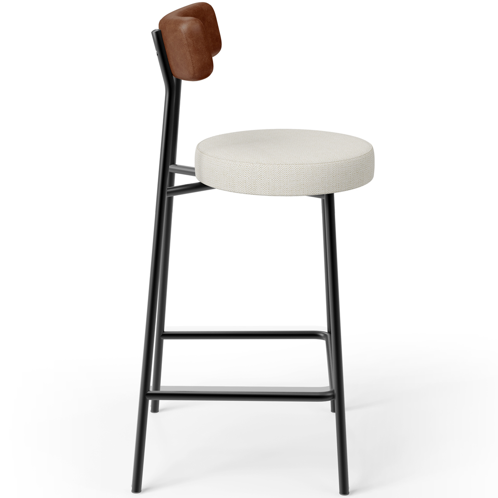 Banqueta Baixa Cozinha Sala Jantar Bancada Milão L02 Couríssimo Marrom Linho Champagne - Lyam Decor