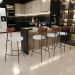 Banqueta Baixa Cozinha Sala Jantar Bancada Milão L02 Couríssimo Marrom Linho Cinza - Lyam Decor