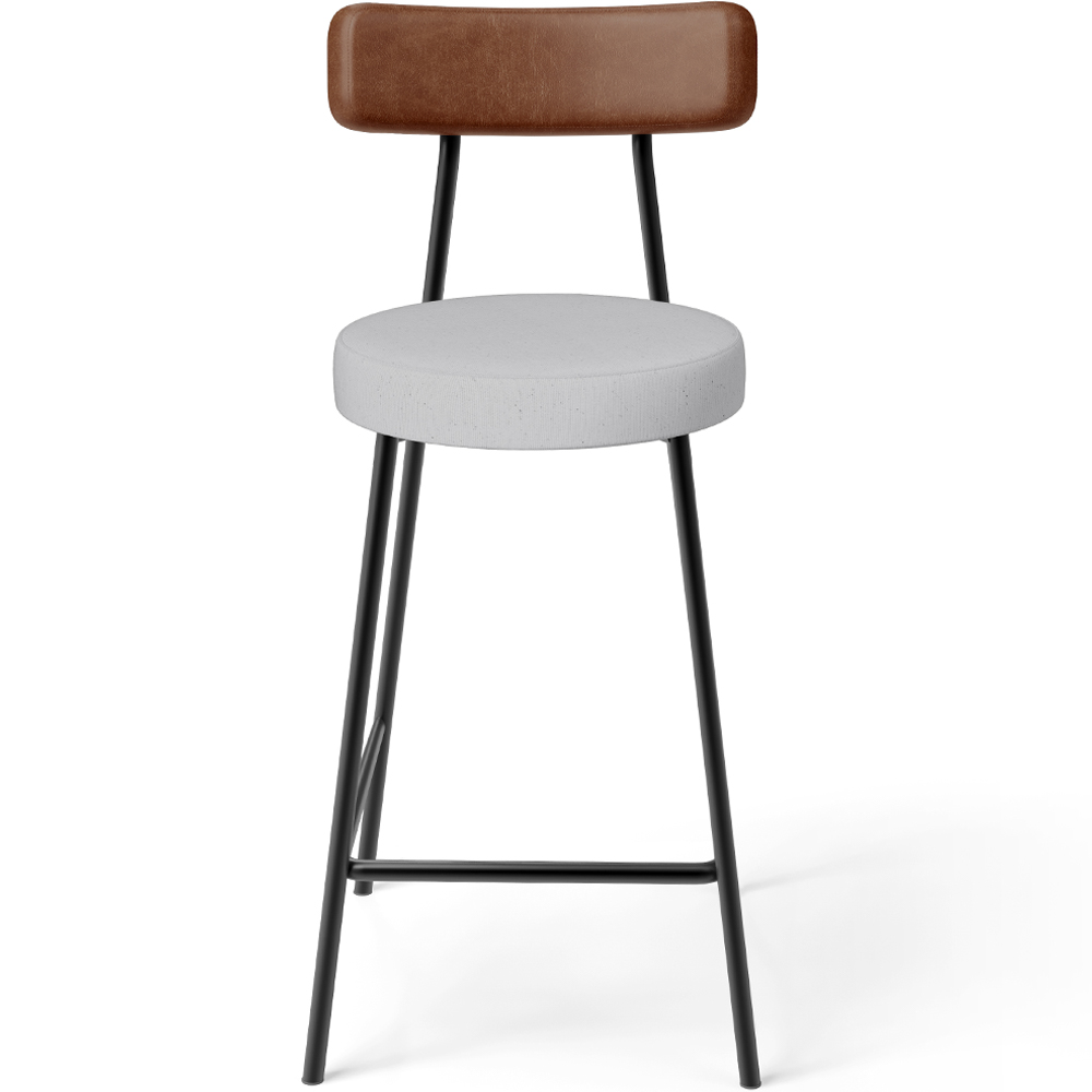 Banqueta Baixa Cozinha Sala Jantar Bancada Milão L02 Couríssimo Marrom Linho Cinza - Lyam Decor