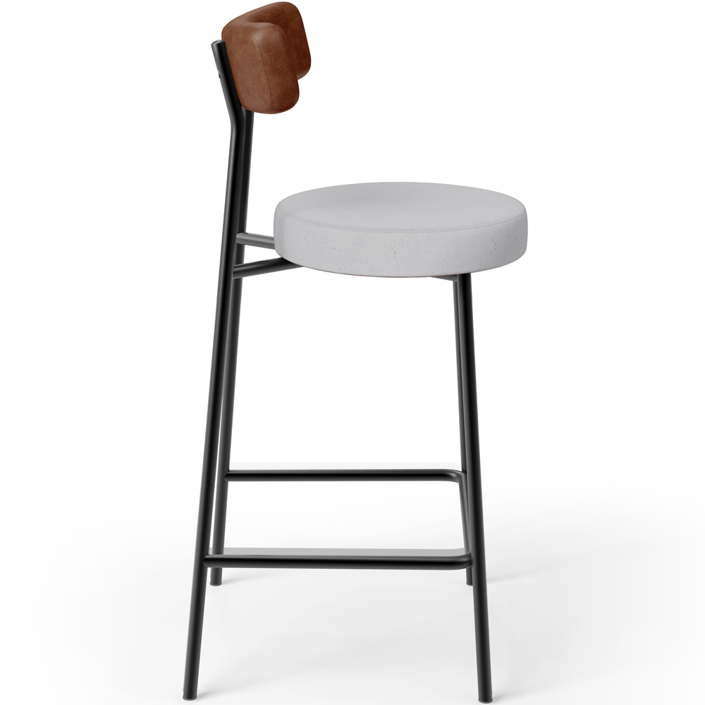 Banqueta Baixa Cozinha Sala Jantar Bancada Milão L02 Couríssimo Marrom Linho Cinza - Lyam Decor