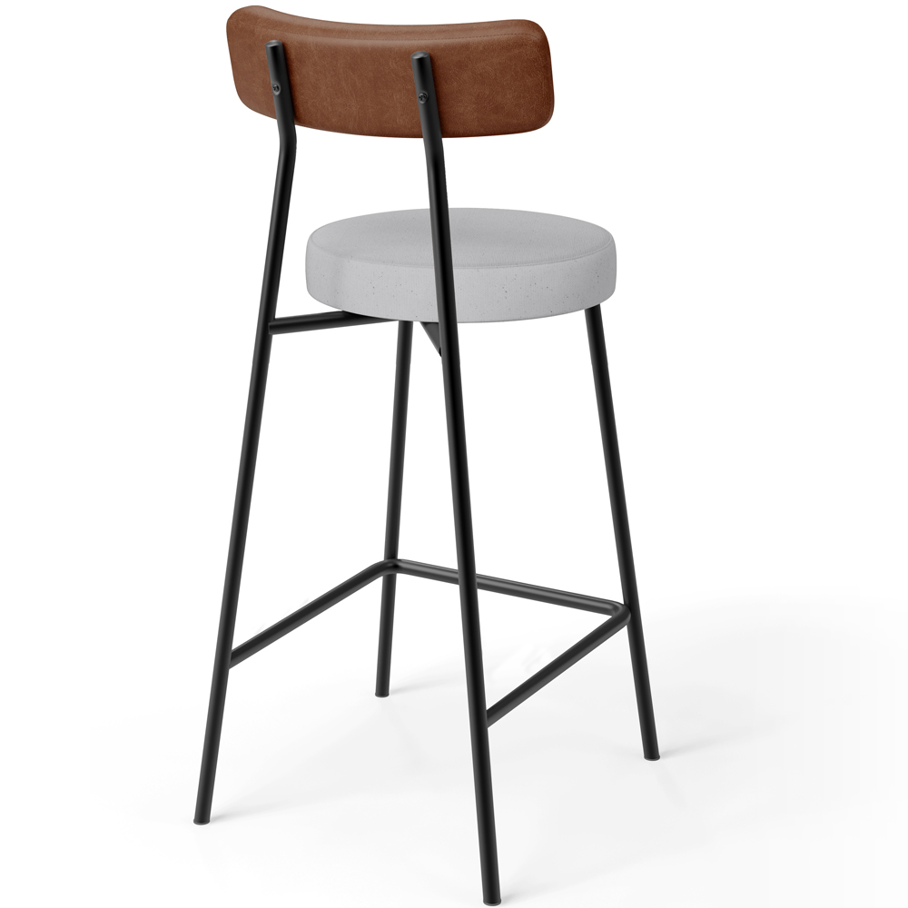Banqueta Baixa Cozinha Sala Jantar Bancada Milão L02 Couríssimo Marrom Linho Cinza - Lyam Decor