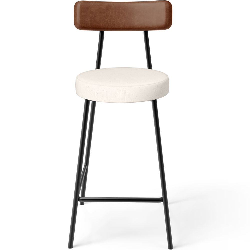 Banqueta Baixa Cozinha Sala Jantar Bancada Milão L02 Couríssimo Marrom Linho Cru - Lyam Decor
