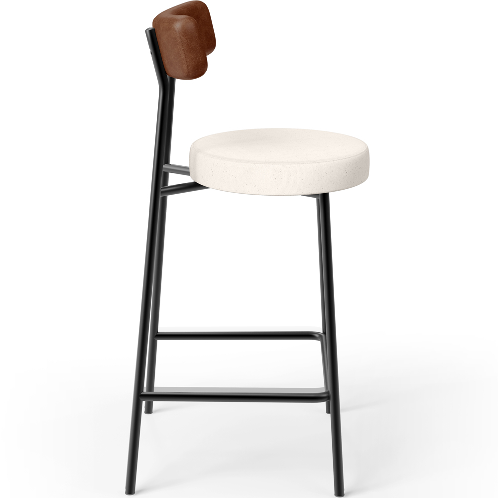 Banqueta Baixa Cozinha Sala Jantar Bancada Milão L02 Couríssimo Marrom Linho Cru - Lyam Decor