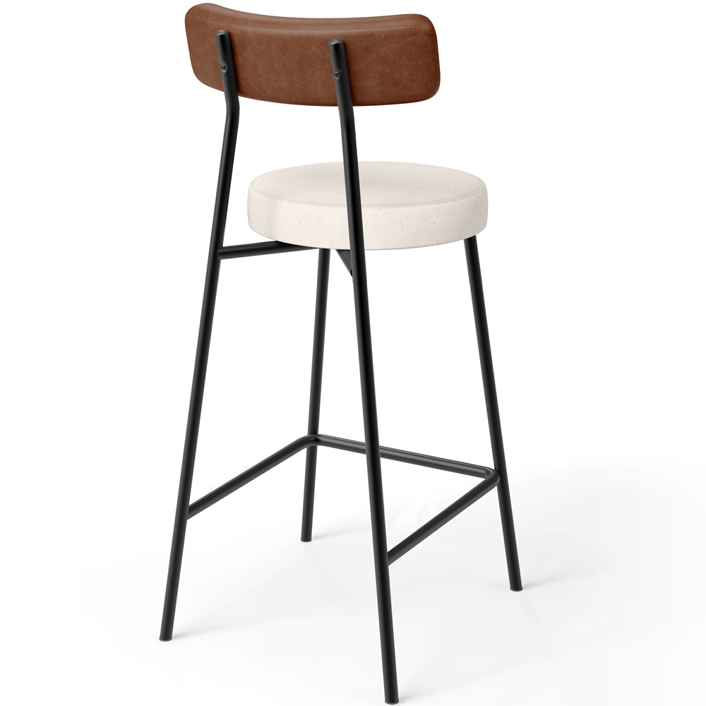 Banqueta Baixa Cozinha Sala Jantar Bancada Milão L02 Couríssimo Marrom Linho Cru - Lyam Decor