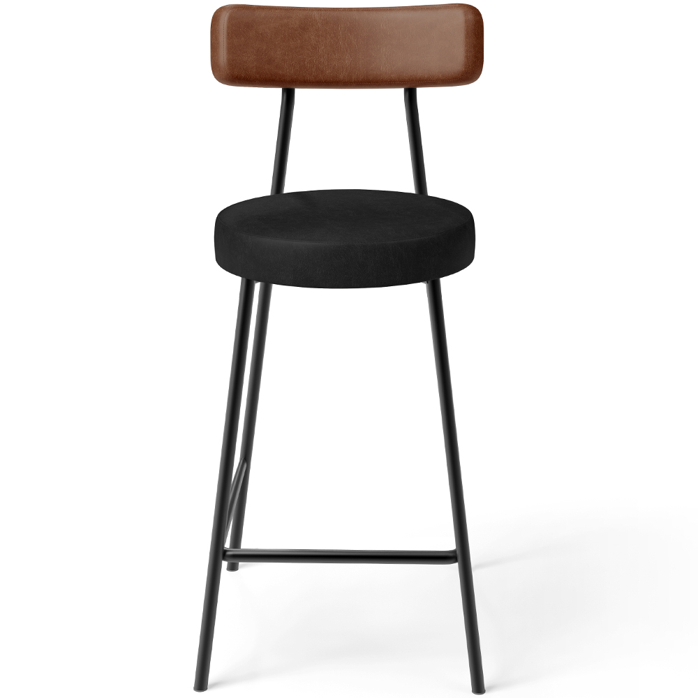 Banqueta Baixa Cozinha Sala Jantar Bancada Milão L02 Couríssimo Marrom Preto - Lyam Decor