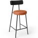 Banqueta Baixa Cozinha Sala Jantar Bancada Milão L02 Couríssimo Preto Brilho Camel  - Lyam Decor