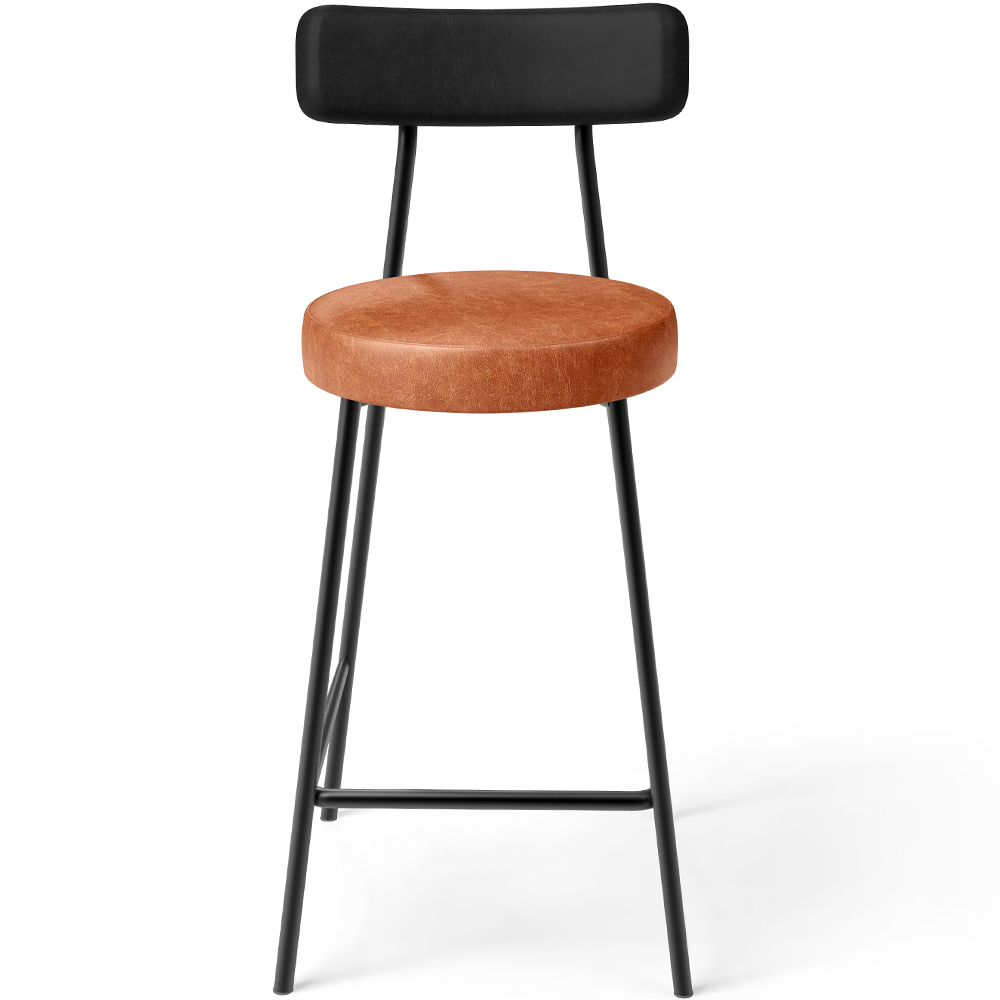 Banqueta Baixa Cozinha Sala Jantar Bancada Milão L02 Couríssimo Preto Brilho Camel  - Lyam Decor
