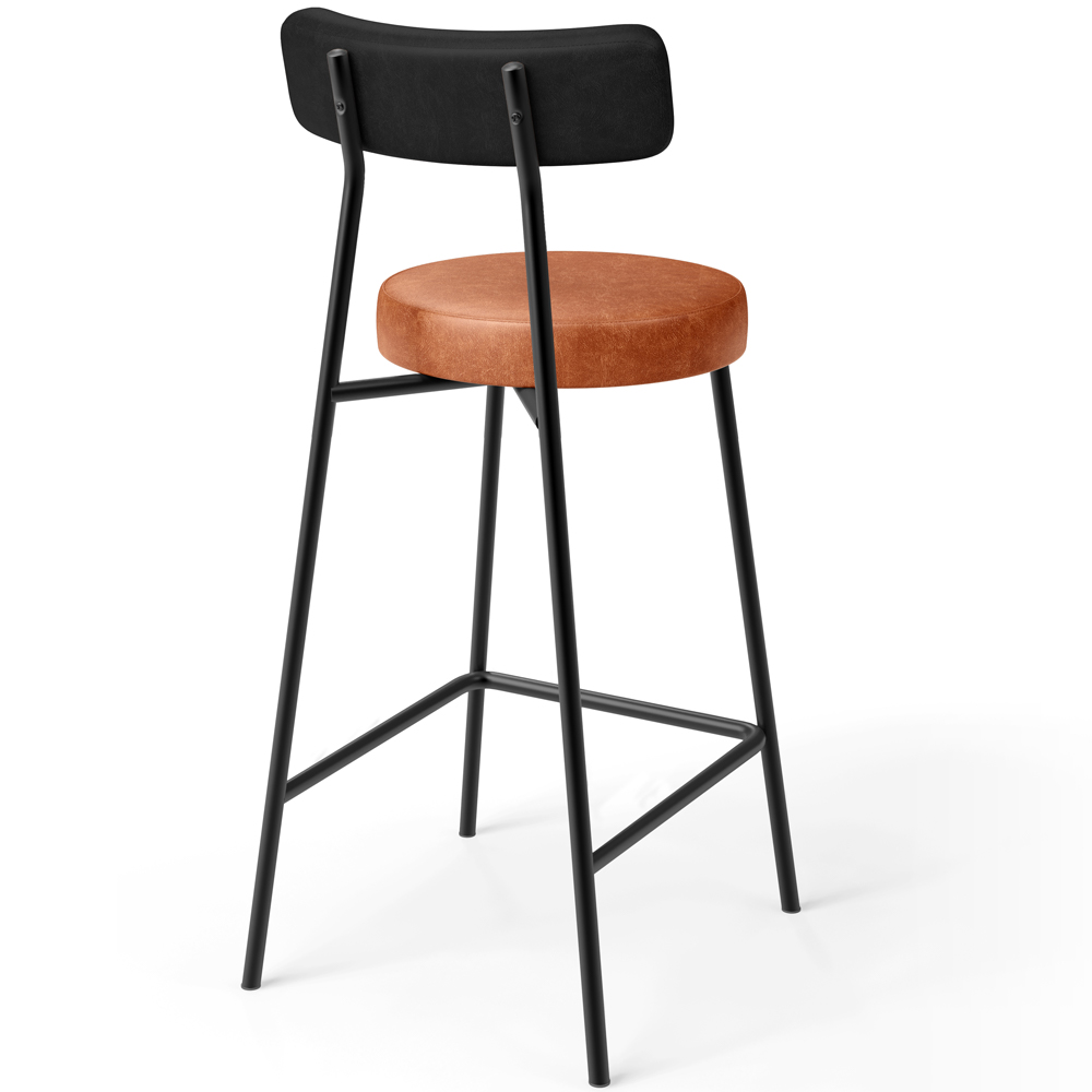 Banqueta Baixa Cozinha Sala Jantar Bancada Milão L02 Couríssimo Preto Brilho Camel  - Lyam Decor