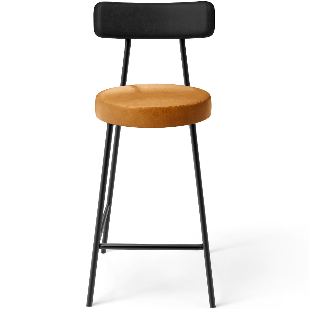Banqueta Baixa Cozinha Sala Jantar Bancada Milão L02 Couríssimo Preto Whisky - Lyam Decor