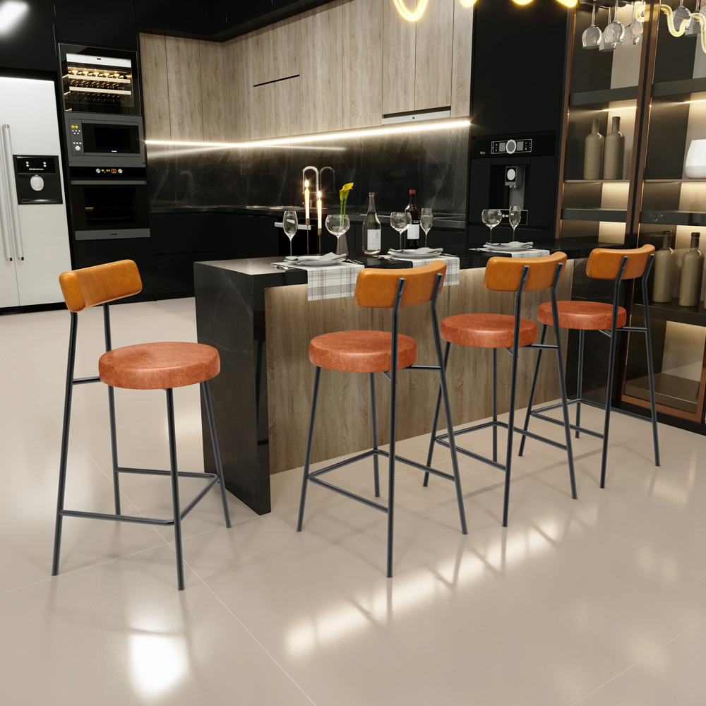 Banqueta Baixa Cozinha Sala Jantar Bancada Milão L02 Couríssimo Whisky Camel - Lyam Decor