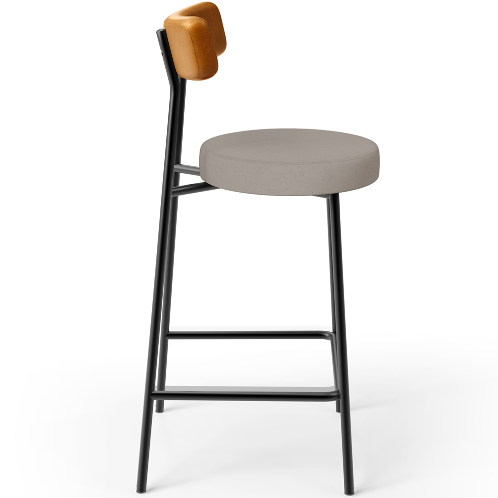 Banqueta Baixa Cozinha Sala Jantar Bancada Milão L02 Couríssimo Whisky Linho Bege - Lyam Decor