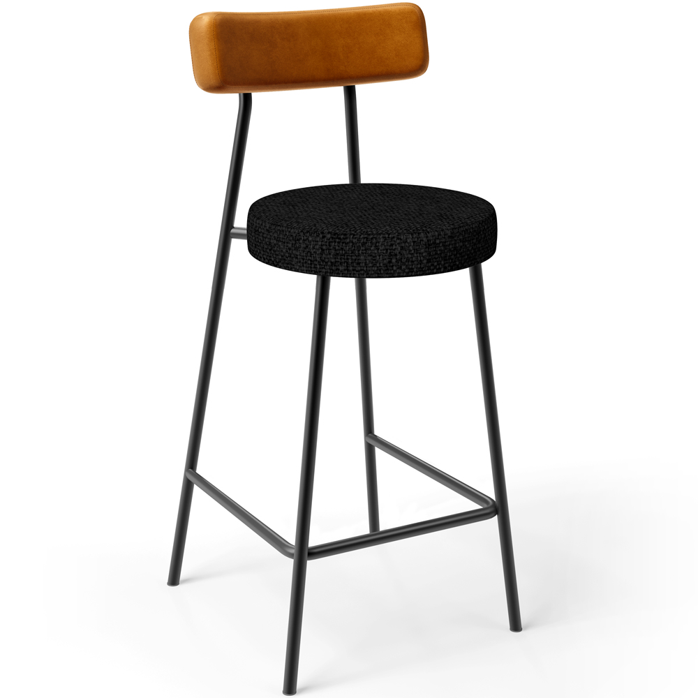 Banqueta Baixa Cozinha Sala Jantar Bancada Milão L02 Couríssimo Whisky Linho Chumbo - Lyam Decor