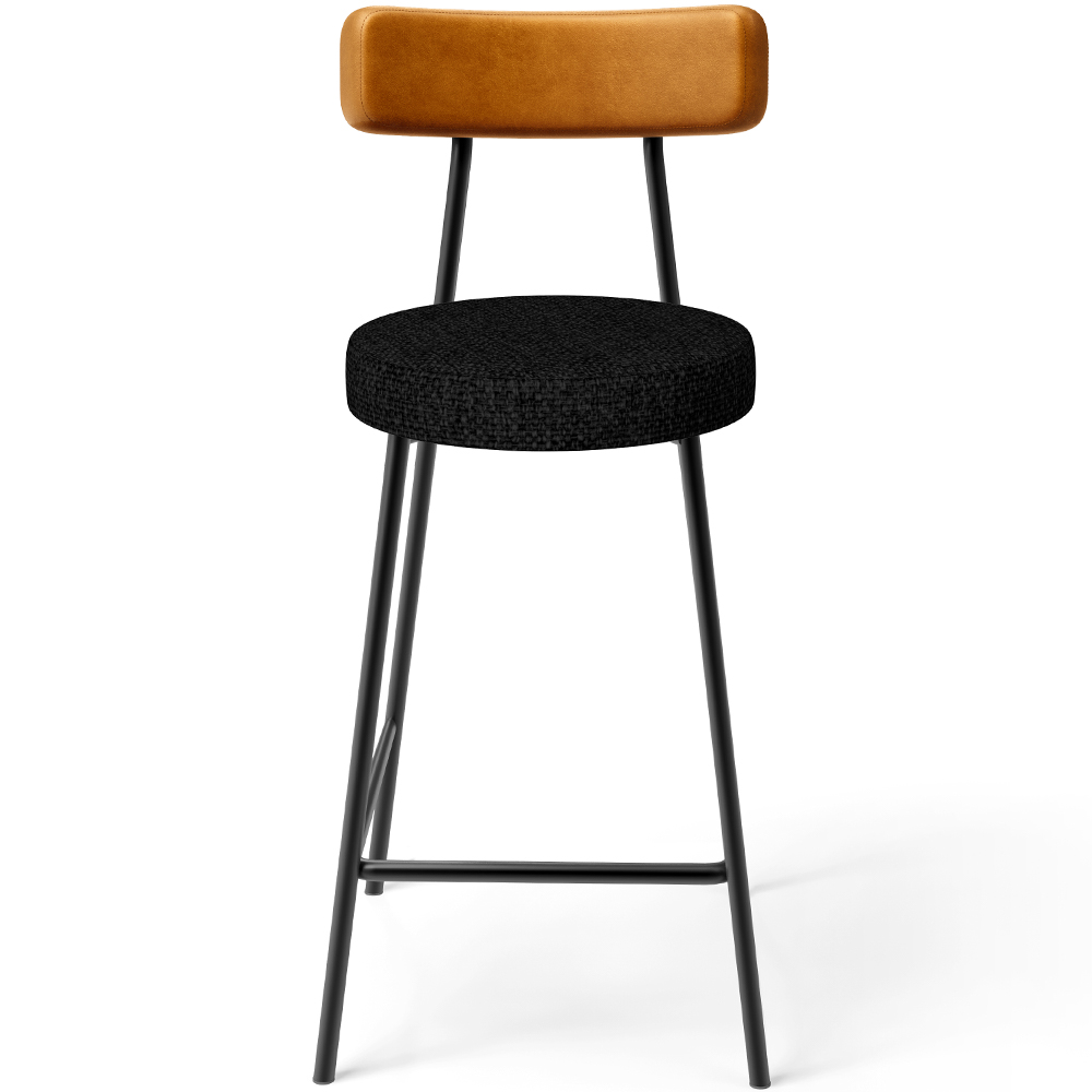 Banqueta Baixa Cozinha Sala Jantar Bancada Milão L02 Couríssimo Whisky Linho Chumbo - Lyam Decor