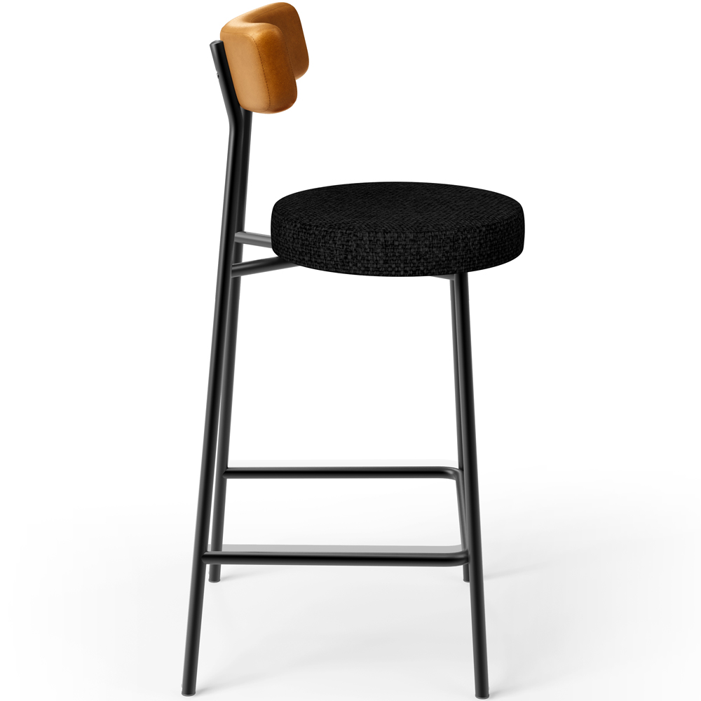 Banqueta Baixa Cozinha Sala Jantar Bancada Milão L02 Couríssimo Whisky Linho Chumbo - Lyam Decor