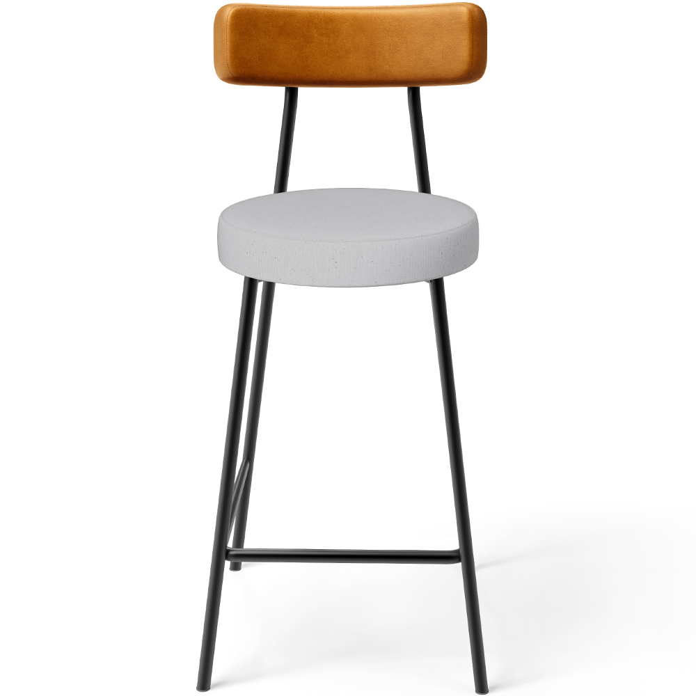 Banqueta Baixa Cozinha Sala Jantar Bancada Milão L02 Couríssimo Whisky Linho Cinza - Lyam Decor