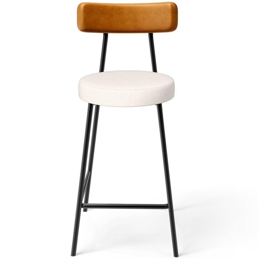 Banqueta Baixa Cozinha Sala Jantar Bancada Milão L02 Couríssimo Whisky Linho Cru - Lyam Decor