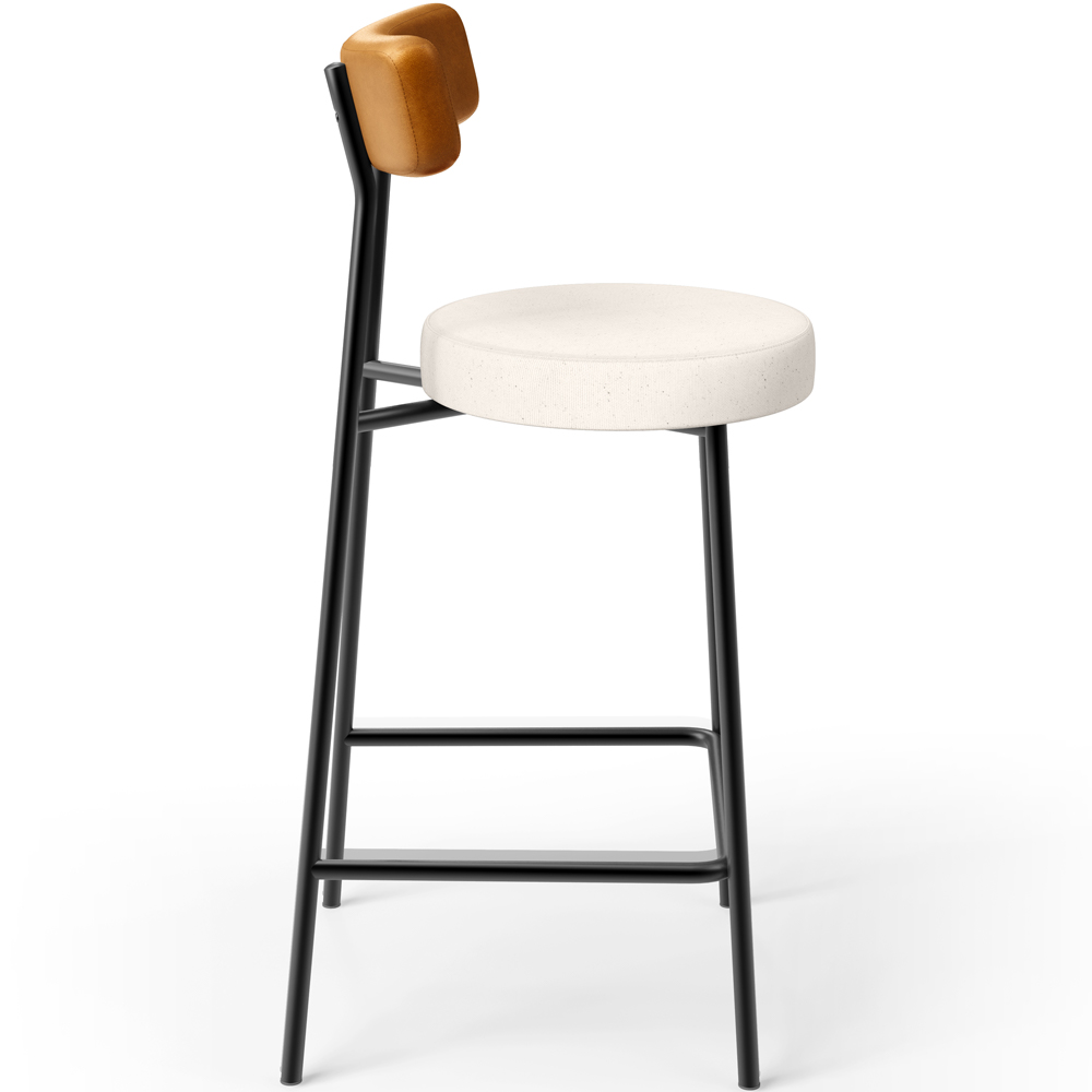 Banqueta Baixa Cozinha Sala Jantar Bancada Milão L02 Couríssimo Whisky Linho Cru - Lyam Decor