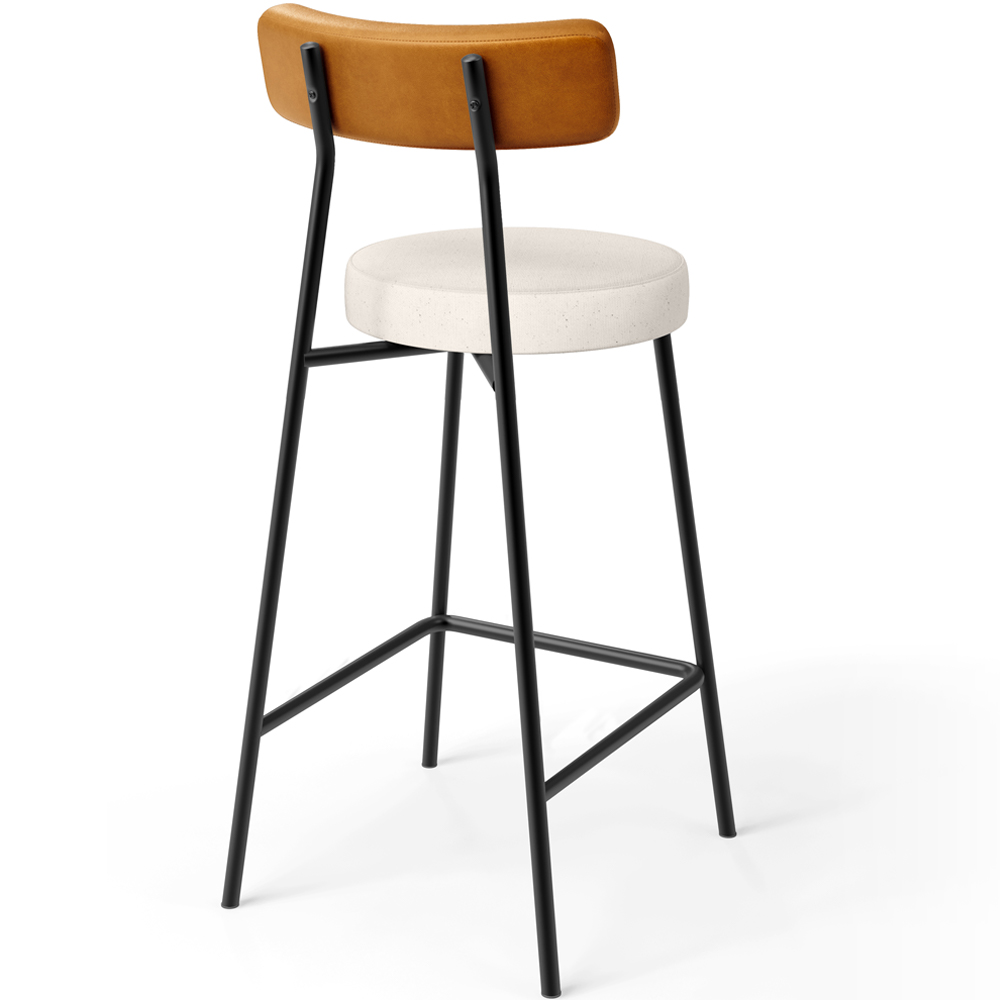Banqueta Baixa Cozinha Sala Jantar Bancada Milão L02 Couríssimo Whisky Linho Cru - Lyam Decor