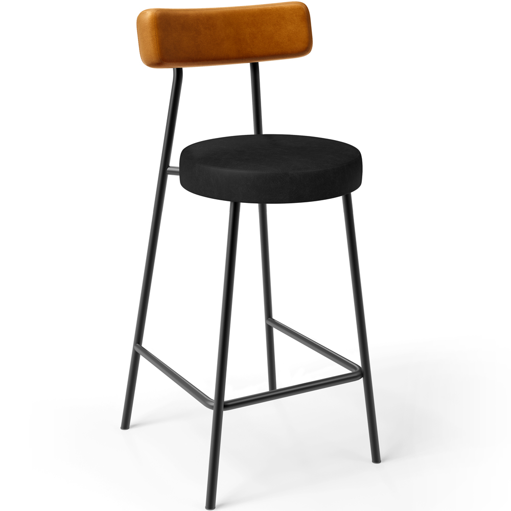 Banqueta Baixa Cozinha Sala Jantar Bancada Milão L02 Couríssimo Whisky Preto - Lyam Decor