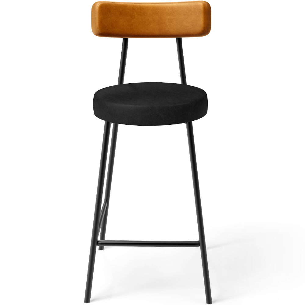 Banqueta Baixa Cozinha Sala Jantar Bancada Milão L02 Couríssimo Whisky Preto - Lyam Decor