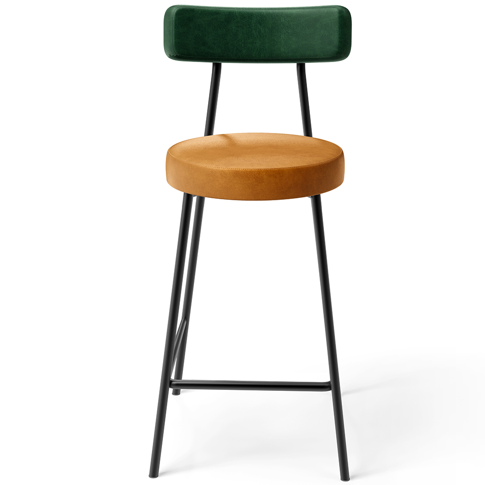 Banqueta Baixa Cozinha Sala Jantar Bancada Milão L02 Facto Verde Couríssimo Whisky - Lyam Decor